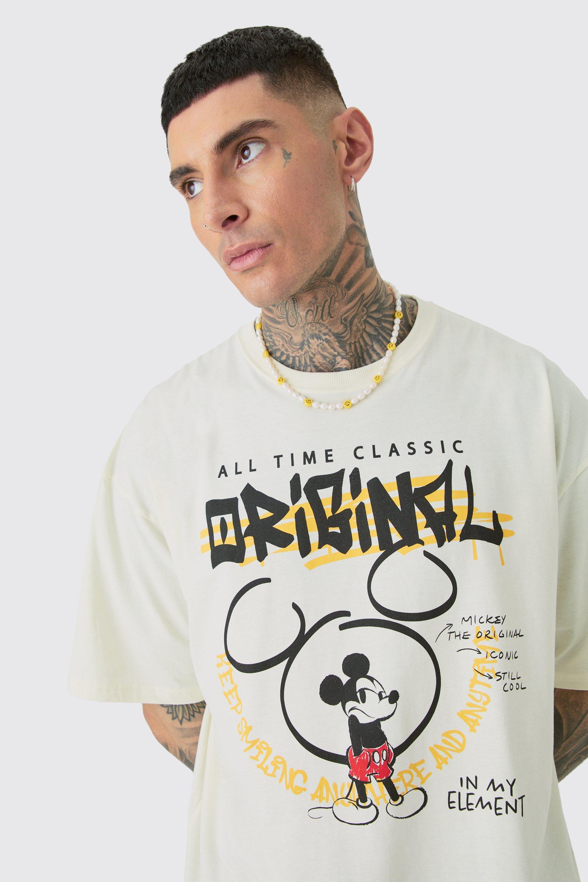 Tall Oversized Mickey Mouse License T-shirt Ecru | boohooMAN USA Product Image