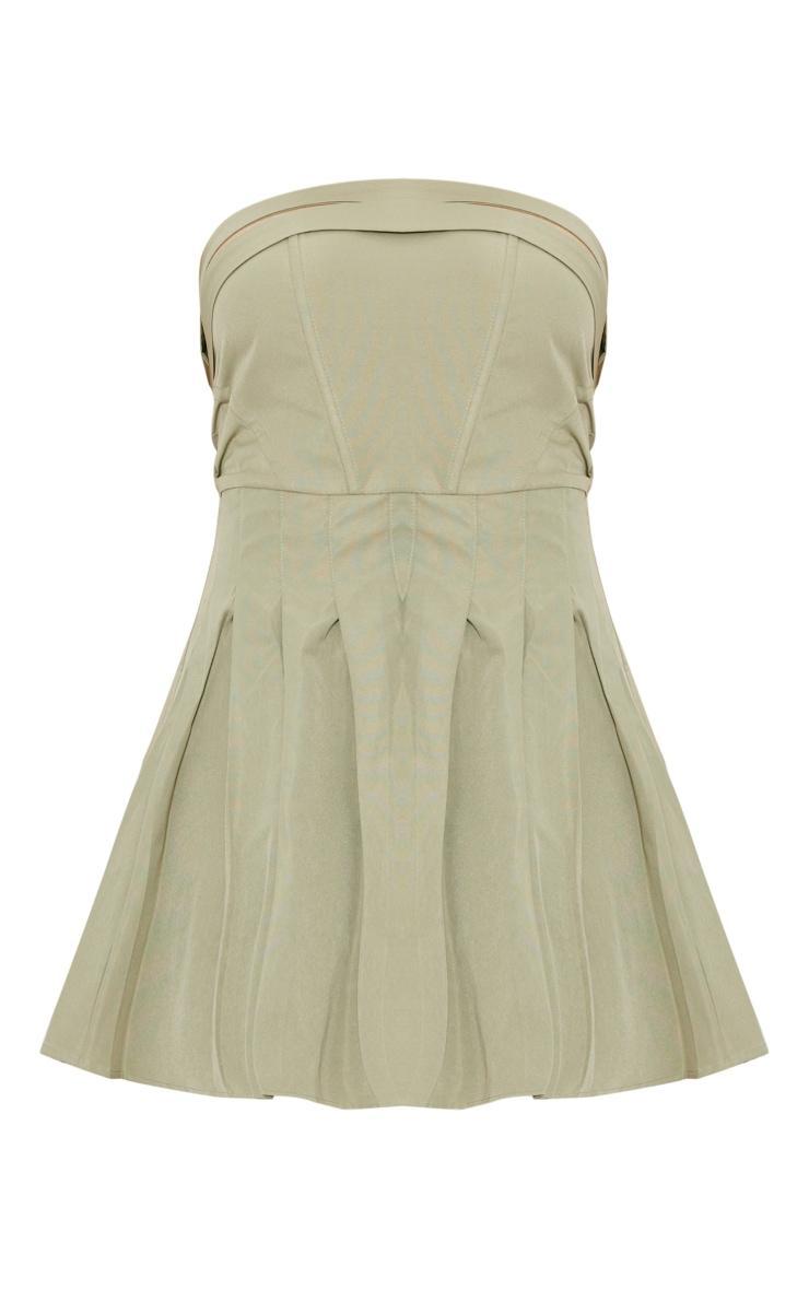 Khaki Tailored Bandeau Pleated Shift Dress Product Image