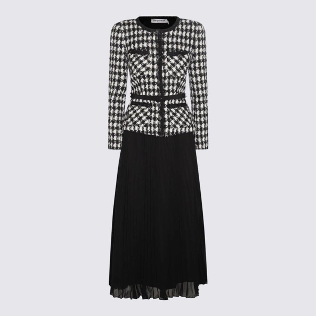 Checked Bouclé And Chiffon Midi Dress In Black Product Image