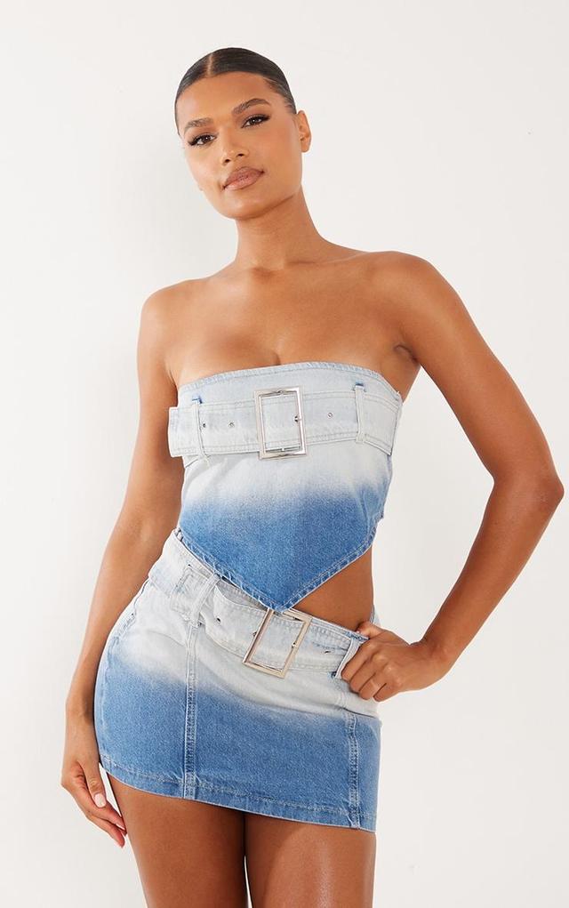 Faded Mid Blue Wash Belted Denim Top Product Image