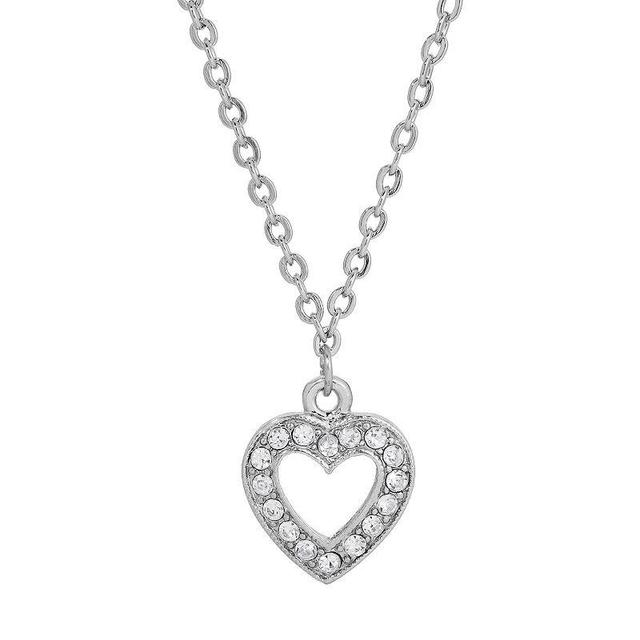 1928 Silver Tone Simulated Crystal Heart Pendant Necklace, Womens, White Product Image