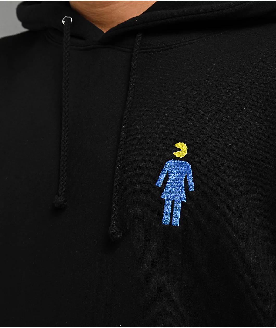 Girl x Pac-Man Ghost Sleeve Embroidered Black Hoodie Product Image