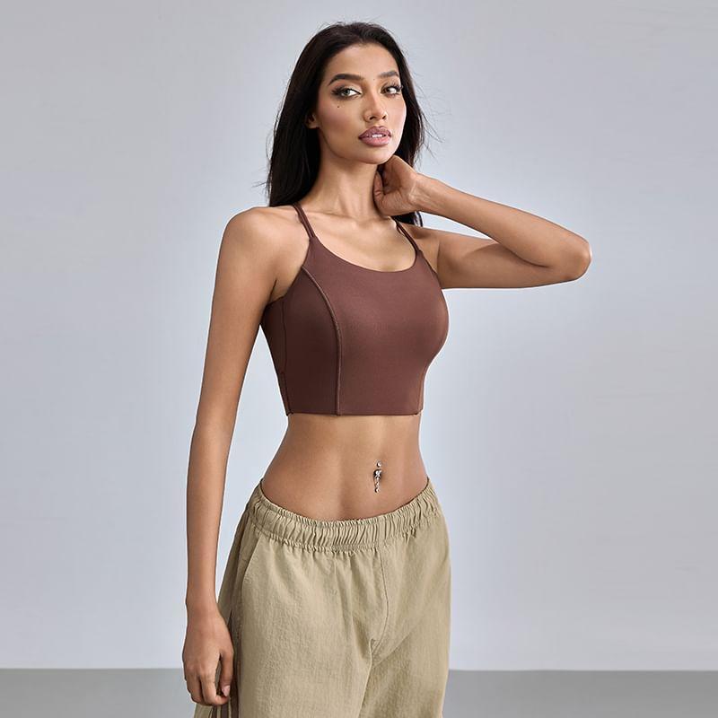 Spaghetti Strap Plain Sports Bra Product Image