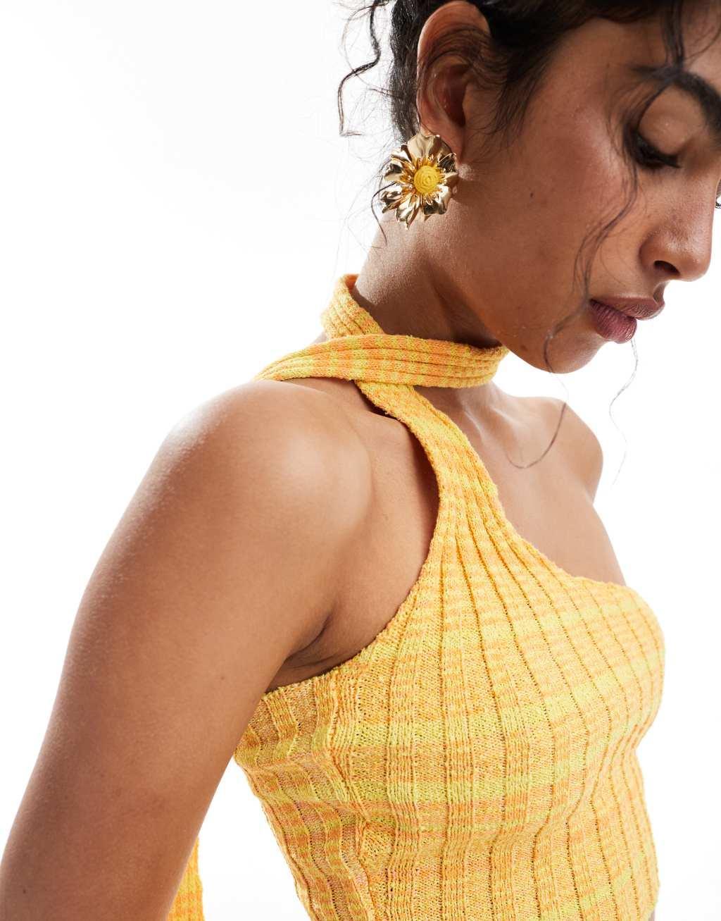 Mango halter knit crop top in yellow Product Image