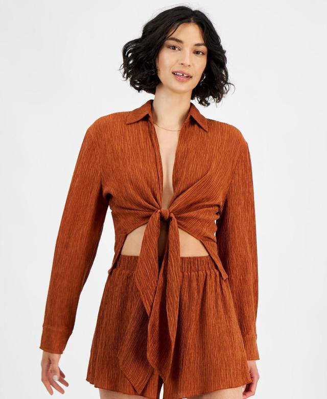 Women's Textured Tie-Front Shirt, Created for Macy's Product Image