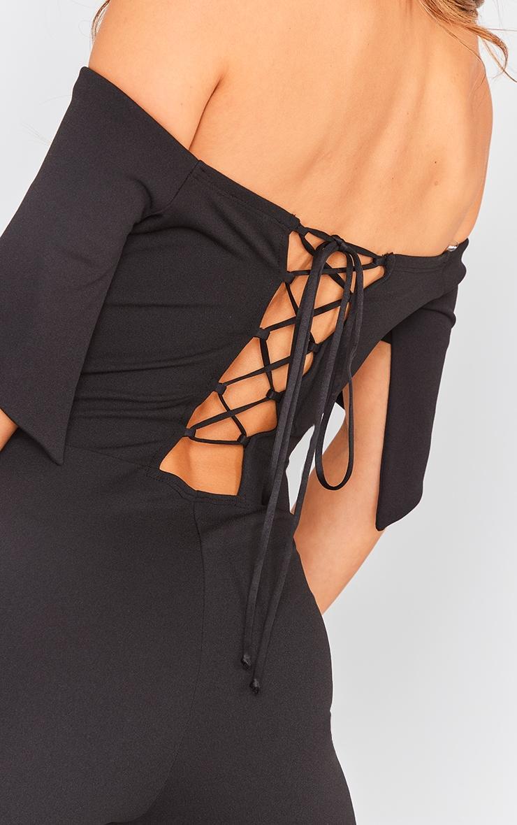 Black Off Shoulder Jumpsuit Lace Up Back Product Image