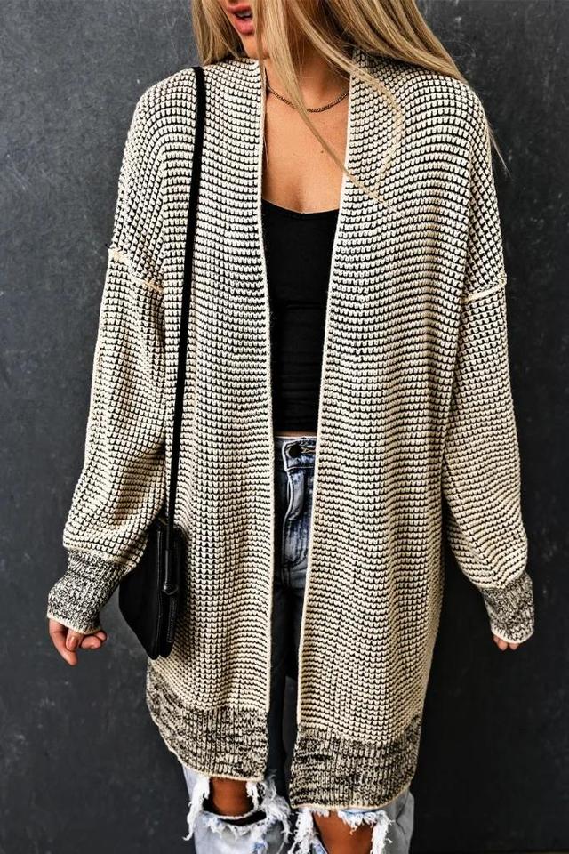 Olivia Mark – Plaid Contrast Trim Open Front Cardigan with Apricot Accents Product Image