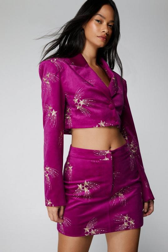 Premium Embroidered Velvet Cropped Blazer Product Image