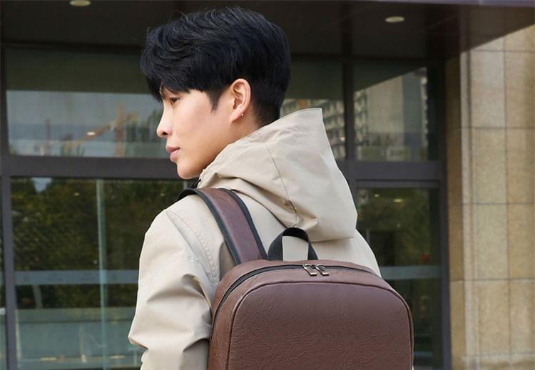 Multi-Pocket Faux Leather Backpack Product Image