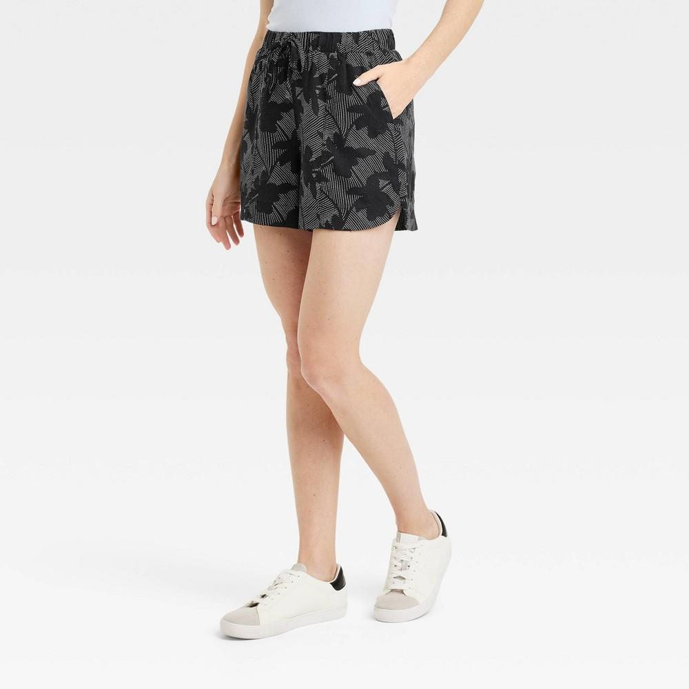 Womens High-Rise Linen Pull-On Shorts - Universal Thread Black Floral XL Product Image