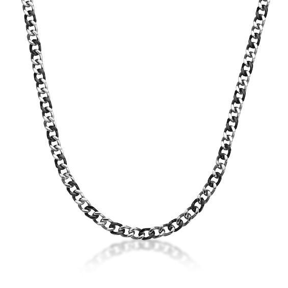 Men's 7.5mm Curb Chain Necklace in Two-Tone Solid Stainless Steel and Black IP - 24" Product Image