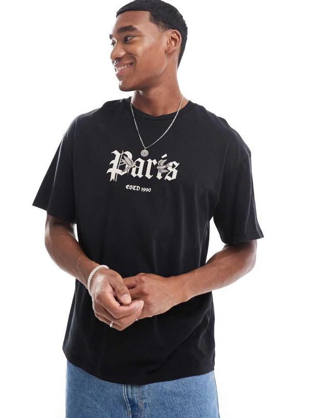 ADPT oversized paris print t-shirt in washed black Product Image