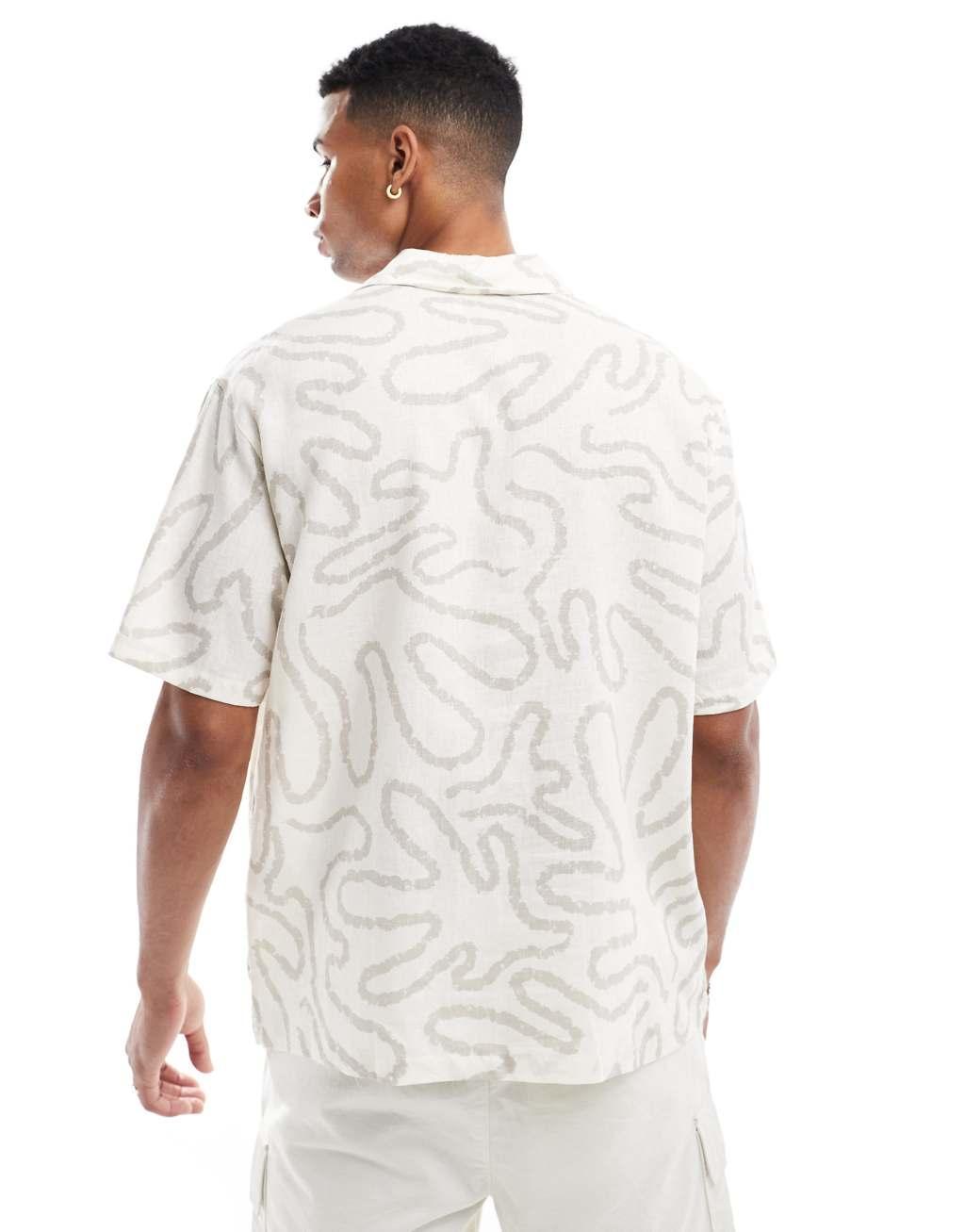 Bershka abstract palm print shirt in white Product Image