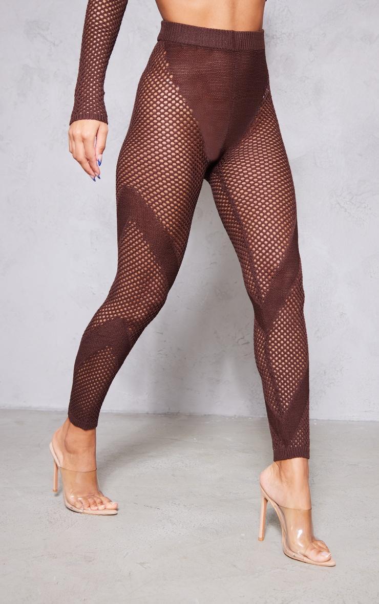 Chocolate Crochet Knit Contrast Panel Leggings Product Image