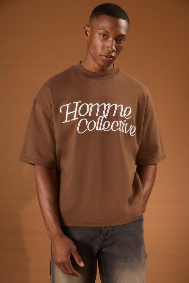 Oversized Boxy Heavyweight Homme Embroidered T-shirt | boohooMAN USA Product Image