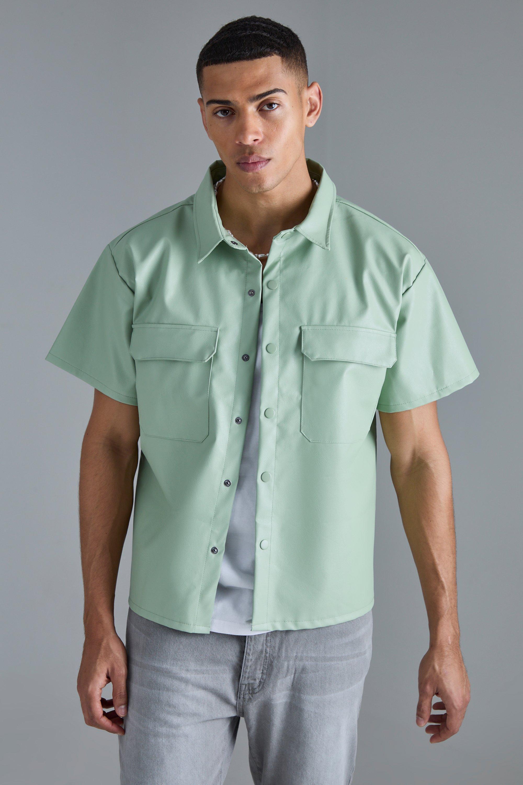 Pu Boxy Popper Patch Pocket Shirt | boohooMAN USA Product Image