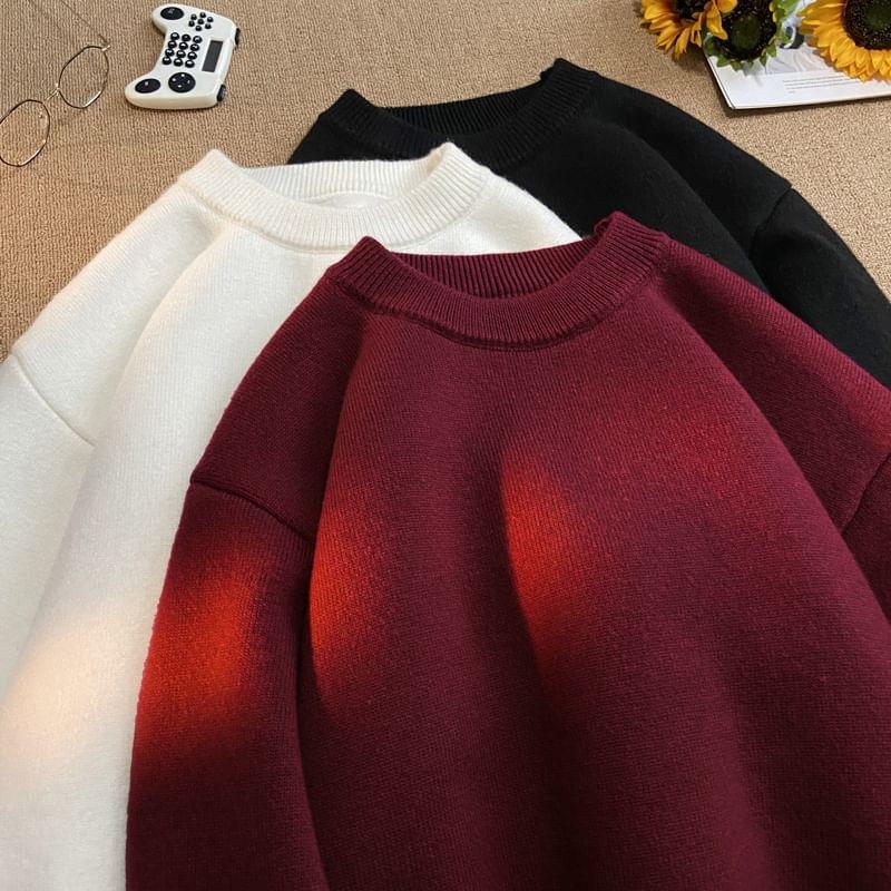 Crewneck Fleece Lined Plain Sweater Product Image