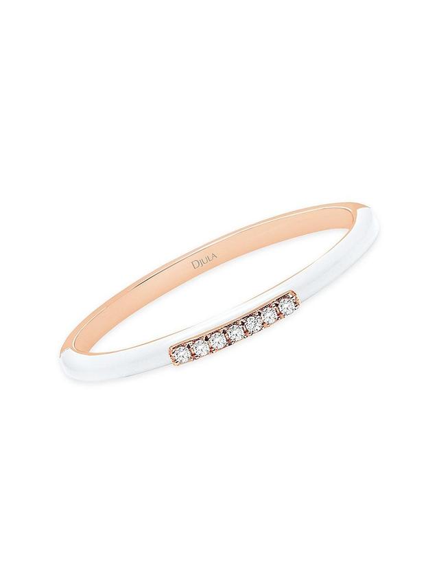 Womens Marbella 14K Pink Gold, White Enamel & Diamond Ring Product Image