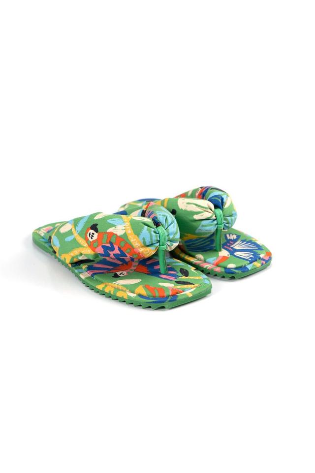 Green Forest Birds Puffy Flat Sandal Product Image