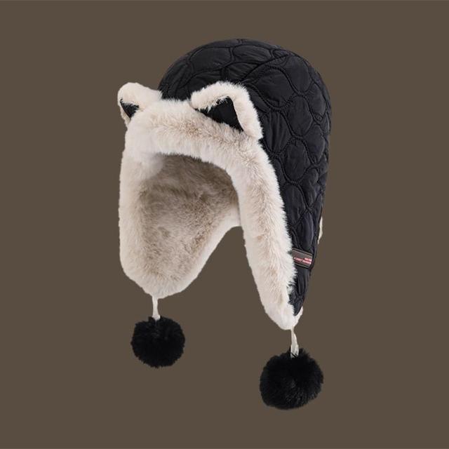 Cat Ear Fluffy Trim Pom Pom Trapper Hat Product Image