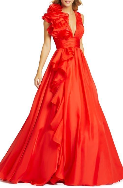 Womens Ruffle Shoulder V-Neck Gown Product Image