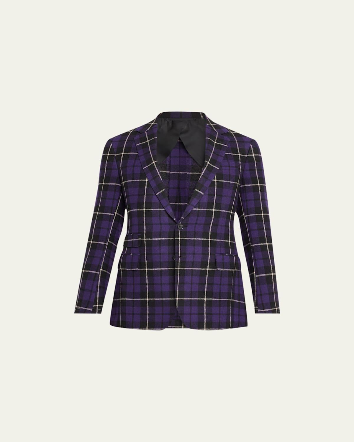 Mens Kent Plaid Cashmere Two-Button Suit Jacket Product Image