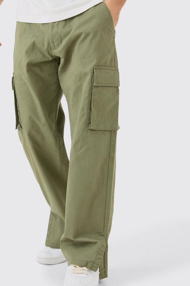 Fixed Waist Relaxed Fit Cargo Split Hem Pants | boohooMAN USA Product Image