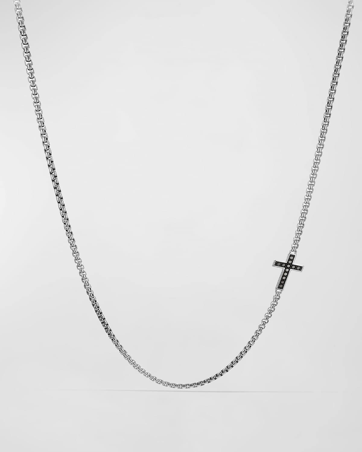 Mens Streamline Cross Necklace with Black Diamonds in Silver, 3.6mm Product Image