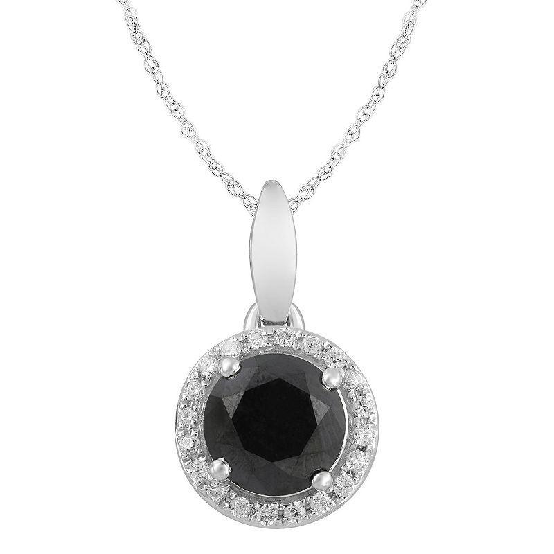 10k White Gold Black & White Diamond Round Halo Pendant Necklace, Womens 1.5 Cttw Product Image