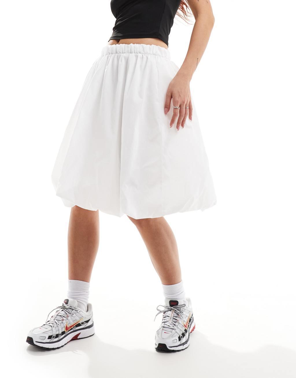 COLLUSION poplin midi bubble skirt in white Product Image