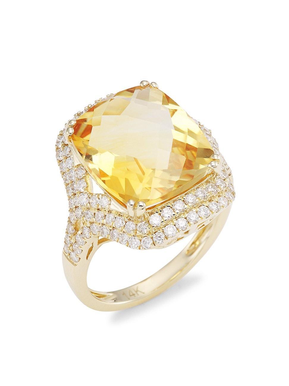 Womens 14K Yellow Gold, Citrine & Diamond Cushion Ring Product Image