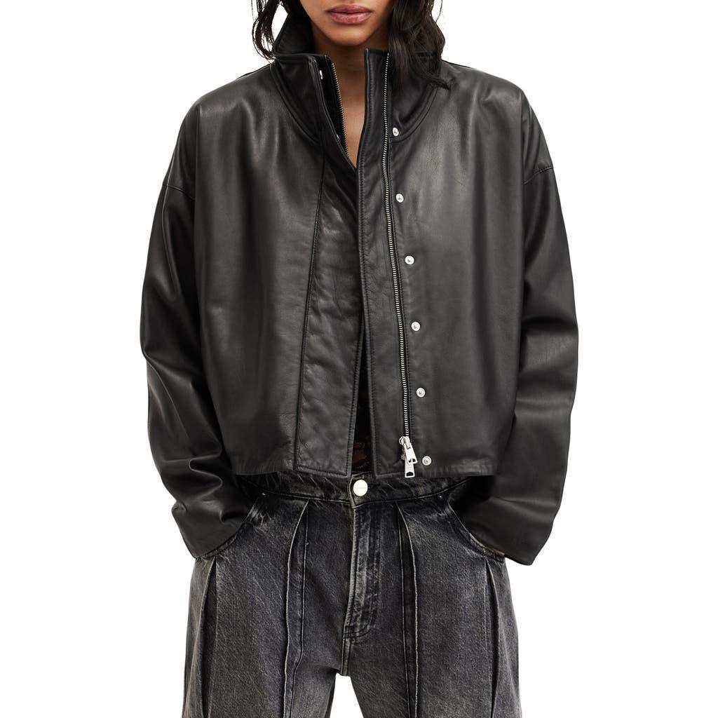 Ryder Funnel Neck Leather Jacket In Black Product Image