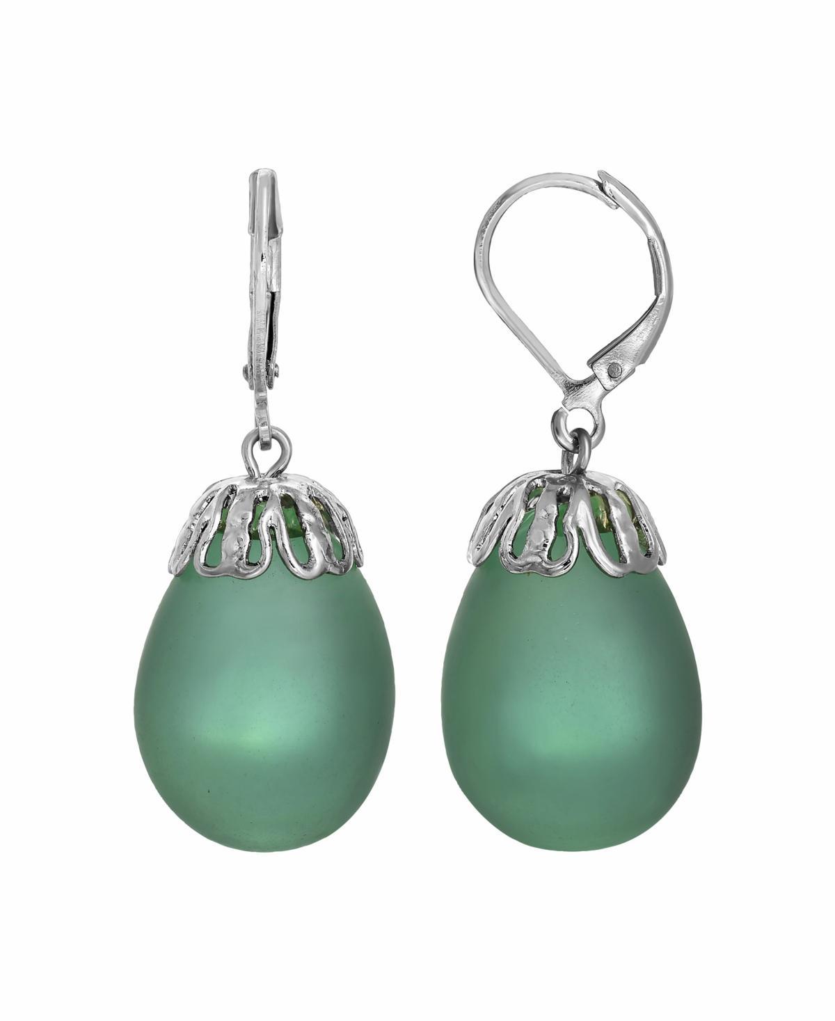 1928 Silver Tone Glass Egg Drop Earrings, Womens, Green product image