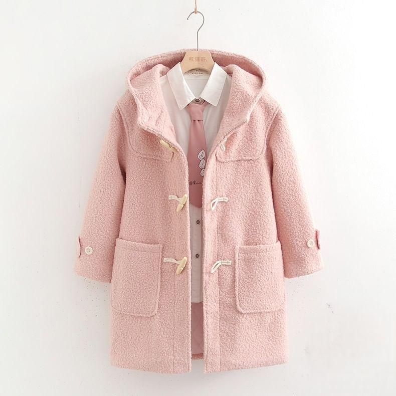 Faux Shearling Hooded Duffle Coat Product Image