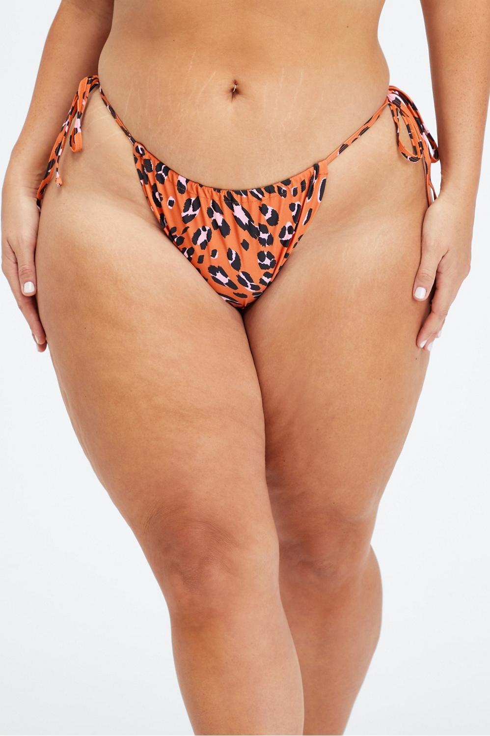 Fabletics High-Cut String Bikini Bottom Womens Burnt Ochre Wavy Leo Size M Product Image