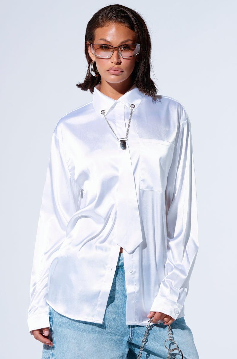 DIAMOND BRIGHT BUTTON DOWN SATIN BLOUSE Product Image