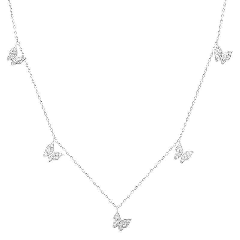 Sunkissed Sterling Sterling Silver Cubic Zirconia Butterfly Charm Necklace, Womens Silver Tone Product Image