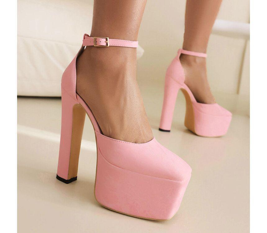 Ankle Strap Plain Platform Chunky Heel Sandals Product Image