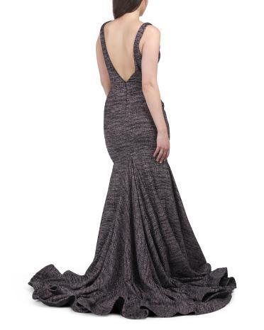 Plunge V-neck Shimmer Mermaid Gown for Women Product Image