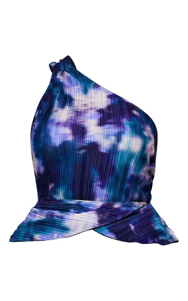  Plus Blue Tie Dye Plisse High Neck Long Top Product Image