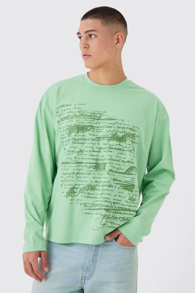 Oversized Boxy Large Scale Print Long Sleeve T-Shirt | boohooMAN USA Product Image