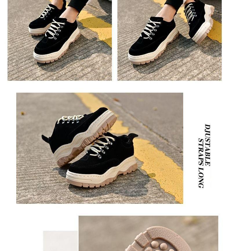 Platform Plain Lace-Up Faux Suede Sneakers Product Image