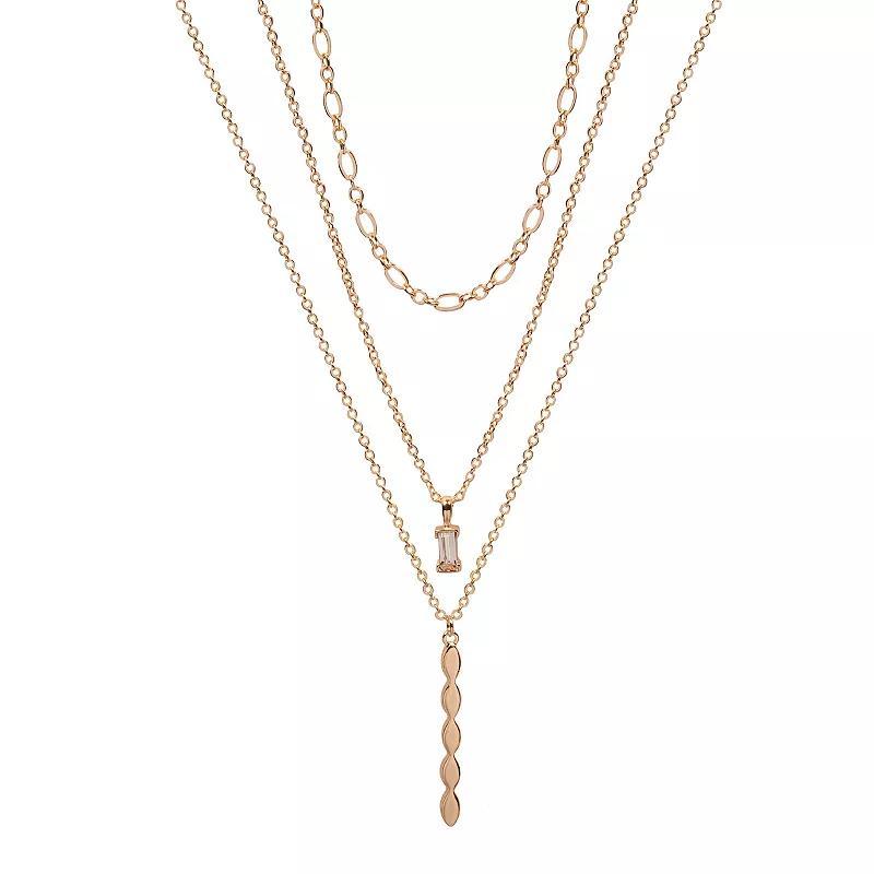 Emberly Gold Tone 3 Row Delicate Pendant Necklace, Womens, Clear Product Image