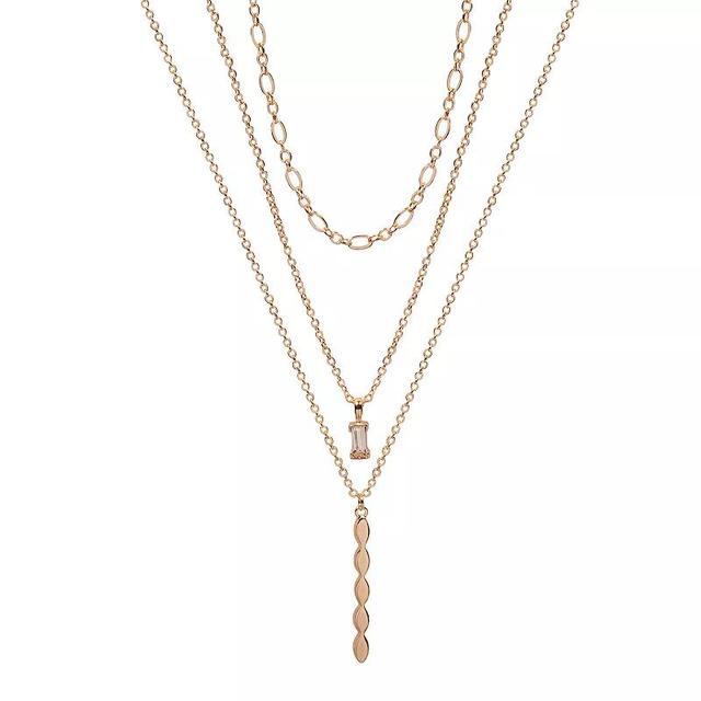 Emberly Gold Tone 3 Row Delicate Pendant Necklace, Womens, Clear Product Image