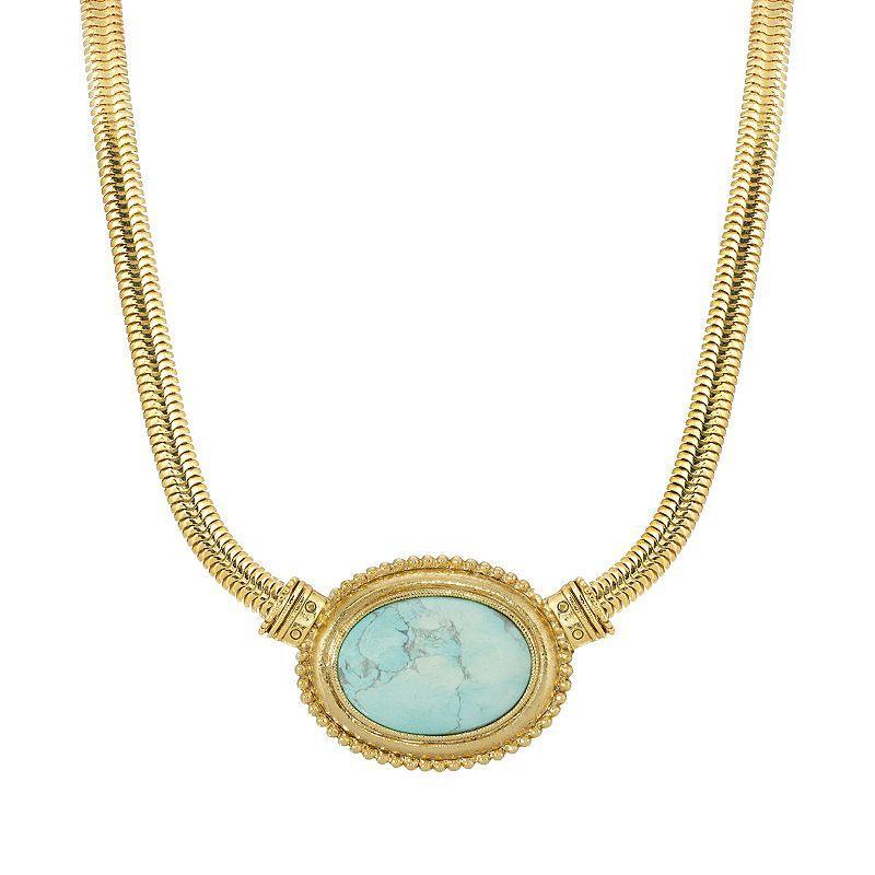 1928 Gold Tone Oval Stone Pendant Necklace, Womens Blue Product Image