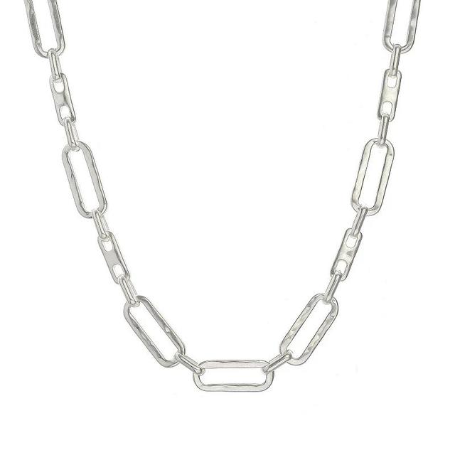 Bella Uno Worn Silver Hammered Paperclip Necklace, Womens Silver Tone Product Image