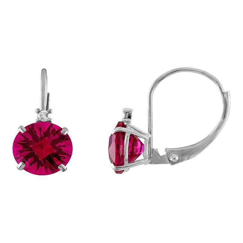 Tiara 10k White Gold Lab-Created Ruby & Diamond Accent Leverback Earrings, Womens Product Image