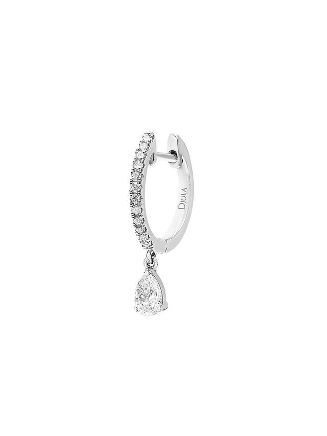 Womens Glam Rock 18K White Gold & Diamond Single Huggie Hoop Earring Product Image