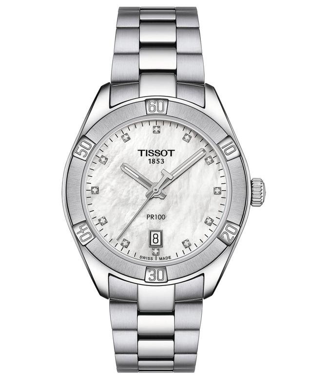 Tissot Womens Swiss Pr 100 Sport Chic Diamond (1/20 ct. t.w.) Stainless Steel Bracelet Watch 36mm - Silver Product Image