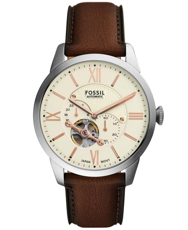 Fossil Mens Townsman Automatic Brown Leather Watch, 44mm - Brown Product Image